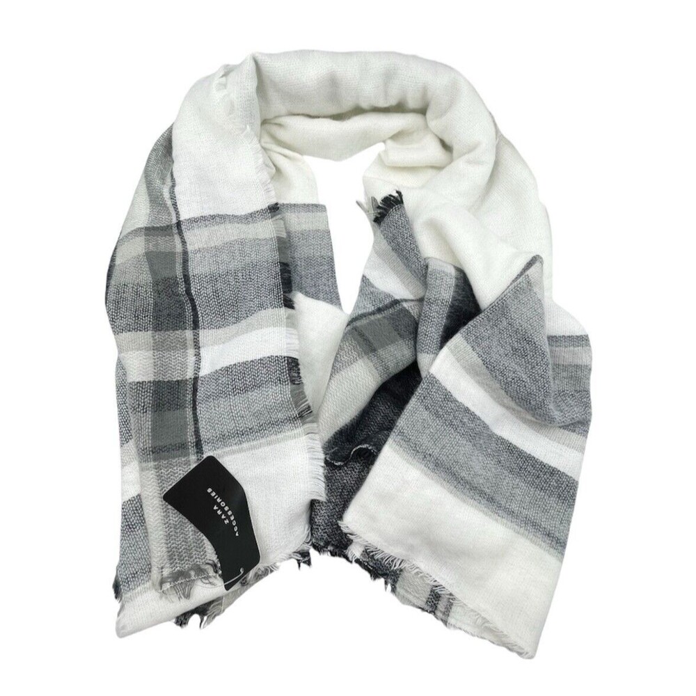 Zara Shawl Blanket Scarf White Plaid 58" x 60"